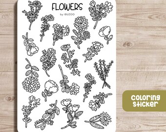 Sticker Sheet Flowers Outlines | Bullet Journal Stickers - Scrapbook Stickers - Planner Stickers - Decoration Stickers - Stickersheet