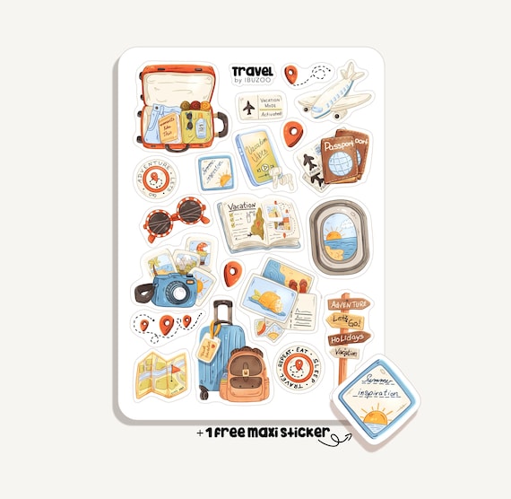 Sticker Sheet Travel | Aufkleber Reisen | Bullet Journal Stickers - Scrapbook Stickers - Planner - Dekoration - Freizeit - Sommer