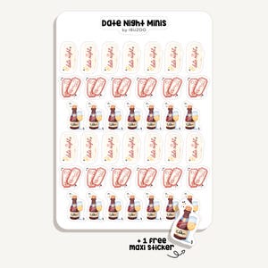 Stickervel met mini-stickers voor een date-avond | | Mini-stickers voor een date-avond | Bullet Journal - Scrapbook - Planner - Liefde