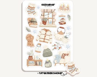 Hoja de pegatinas Invierno Acogedor | Pegatinas Invierno Acogedor | Bullet Journal - Álbum de recortes - Agenda - Decoración