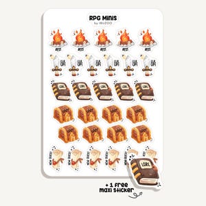 Hoja de pegatinas de RPG Minis | Pegatinas de RPG Minis | Bullet Journal - Álbum de recortes - Planificador - Decoración - DnD - Fantasía - Rastreador