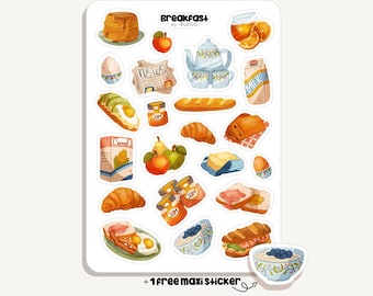 Foglio di adesivi per la colazione | Adesivi per la colazione | Bullet Journal - Album di ritagli - Agenda - Decorazione - Cibo