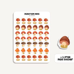 Feuille d’autocollants Champignons Minis | Autocollant Champignons Minis | Bullet Journal - Scrapbook - Planificateur - Décoration - Forêt - Automne - Tracker