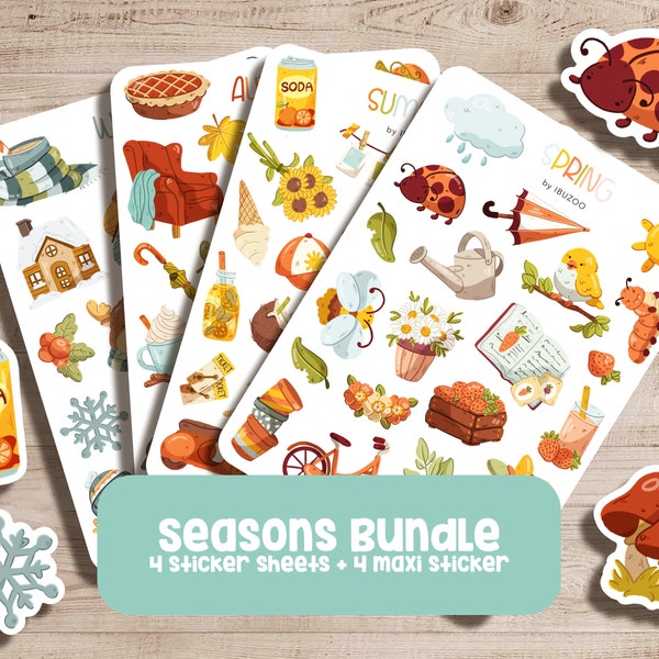 Sticker Set Seasons | 4 sticker sheets + 4 maxi stickers | 85 stickers | Bullet Journal Stickers - Planner - Decoration - Seasons