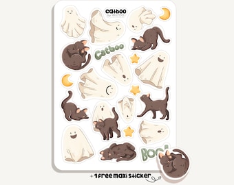 Sticker Sheet Catboo | Bullet Journal - Scrapbook - Planner - Decoration - Spooky Stickersheet - Halloween - Cats and Ghosts