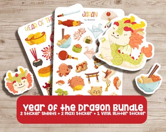 Sticker Set Year of the Dragon | 2 Sticker Sheets + 2 Maxi Sticker + 1 Vinyl Sticker | Bullet Journal - Chinese New Year - Lunar New Year