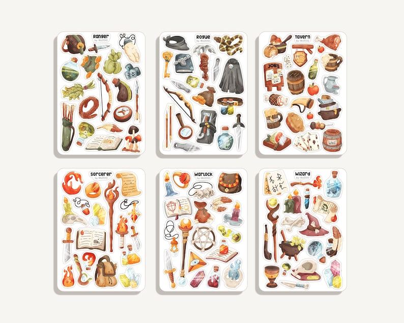 RPG-stickerboek | 20 vellen RPG-stickers - Meer dan 400 stickers - Stickers voor dagboeken - Stickers - Stickerset - D&D-stickers - Fantasy-stickers afbeelding 4