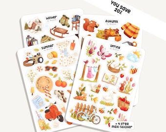 Sticker Set Seasons | 4 Sticker Sheets + 4 Maxi Sticker | Bullet Journal - Planner - Decoration - Spruing - Summer - Winter