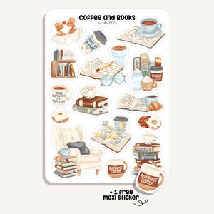 Sticker Sheet Coffee and Books | Bullet Journal - Scrapbook - Planner - Decoration - Reading - Books - Coffee Shop