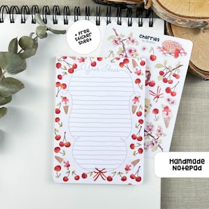 Blocco note Ciliegie | Blocco note Ciliegie | A6 50 fogli | Block Kids - Lista della spesa - Lista delle cose da fare - Boho Notes - Promemoria