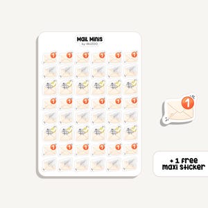 Folha de autocolantes Mail Minis | E-mail de adesivo | Bullet Journal - Scrapbook - Planner - Decoração - Pós - Trabalho - Rastreador