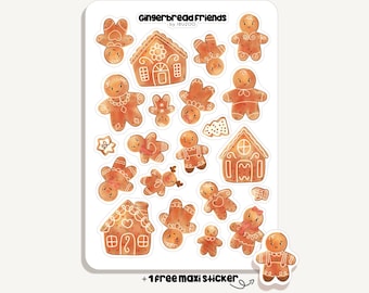 Hoja de pegatinas de amigos de jengibre | Pegatinas de amigos de jengibre | Bullet Journal - Álbum de recortes - Agenda - Decoración - Navidad - Pastelería