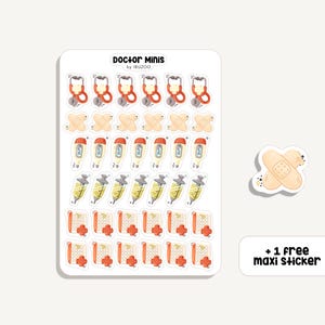 Arkusz naklejek Doktor Minis | Naklejka Doktor Minis | Bullet Journal - Album z wycinkami - Planista - Dekoracja - Medycyna - Tracker
