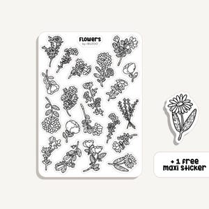 Feuille d’autocollants Contours de fleurs | Autocollant lignes de fleurs | Bullet Journal - Scrapbook - Planificateur - Décoration - Livre de coloriage