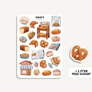 Sticker Sheet Bakery | Aufkleber Bäckerei | Bullet Journal - Scrapbook - Planner - Dekoration - Süßes - Brot - Baguette - Bretzel