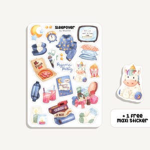 Stickervel Slaapfeestje | Sticker overnachting | Bullet Journal - Plakboek - Planner - Decoratie - Pyjamafeest - Feest