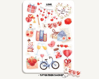 Sticker Sheet Love | Bullet Journal - Scrapbook - Planner - Decoration - Valentine's Day - Heart