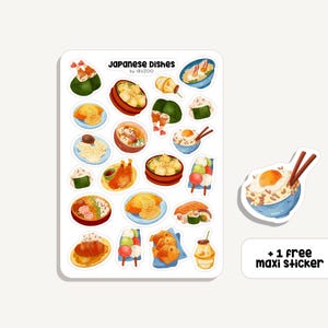 Hoja de pegatinas Platos japoneses | Vinilo Platos japoneses | Bullet Journal - Scrapbook - Planificador - Decoración - Comida - Japón