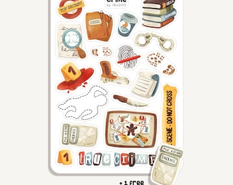 Sticker Sheet Crime | Bullet Journal - Scrapbook - Planner - Decoration - Book Genre - Crime Scene - Detective - Reading