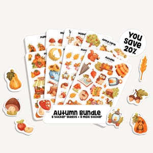 Ensemble d’autocollants Automne | Autocollant Automne | 8 feuilles d'autocollants + 8 maxi autocollants | 193 autocollants | Bullet Journal - Planificateur - Saisons - Citrouille
