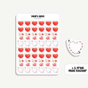 Feuille d’autocollants Heart Minis | | Autocollant Coeurs Minis | Bullet Journal - Scrapbook - Planificateur - Décoration - Amour - Tracker