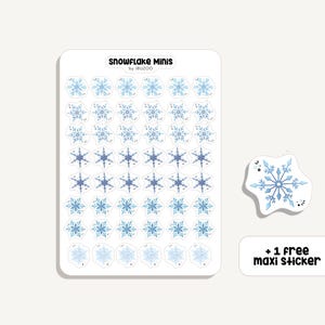 Hoja de pegatinas Copo de nieve Minis |  Vinilos copos de nieve | Bullet Journal - Scrapbook - Planificador - Decoración - Invierno - Nieve - Tracker