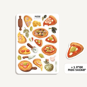 Foglio adesivo Pizza | Adesivo Pizza | Bullet Journal - Scrapbook - Planner - Decorazione - Cibo - Roma - Italia