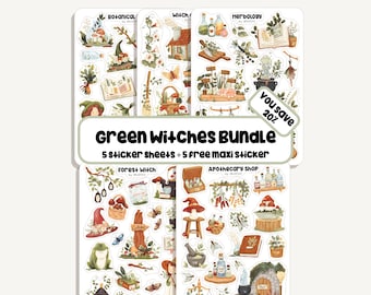 Sticker Set Green Witches | Bullet Journal Stickers -Planner -Dekoration - Herbs - Healing Magic - Forest Witchcore