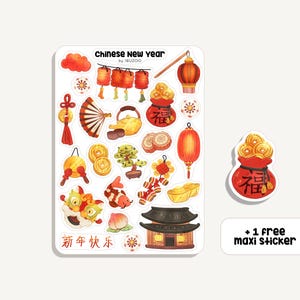 Sticker Sheet Chinese New Year | Aufkleber Chinesiches Neujahr | Bullet Journal - Scrapbook - Planner - Dekoration - China - Fest