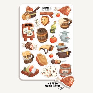 Hoja de pegatinas de taberna | Pegatinas de taberna | Bullet Journal - Álbum de recortes - Planificador - Decoración - Hoja de pegatinas de rol - DnD - Fantasía