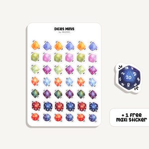 Sticker Sheet Dices Minis | Aufkleber Würfel Minis | Bullet Journal - Scrapbook - Planner - Dekoration - RPG - Spiele