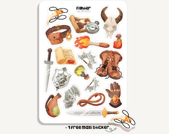 Sticker Sheet Fighter | Bullet Journal - Scrapbook - Planner - Decoration - RPG Stickersheet- DnD Sticker - Fantasy