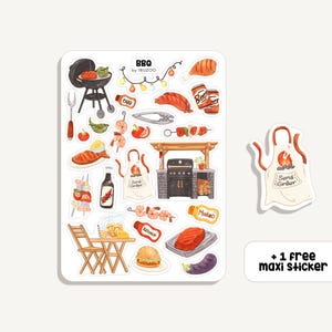 Foglio di adesivi per barbecue | Adesivi per barbecue | Adesivi per Bullet Journal - Adesivi per album - Planner - Decorazione - Barbecue - Grigliate - Estate