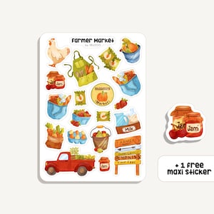 Sticker Sheet Farmer Market | Aufkleber Bauernmarkt | Bullet Journal - Scrapbook - Planner - Dekoration - Essen und Trinken - Bauernhof