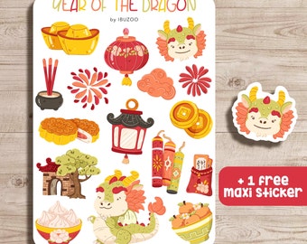 Sticker Sheet Year of the Dragon | Bullet Journal Stickers - Scrapbook - Planner - Chinesiches Neujahr - Mond Neujahr - Lunar New Year