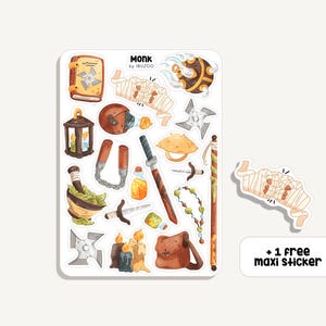 Sticker Sheet Monk | Aufkleber Mönch | Bullet Journal - Scrapbook - Planner - Dekoration - RPG Stickersheet - DnD - Fantasie
