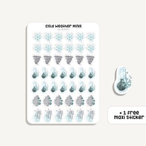 Folha de adesivos Minis para clima frio | Adesivos Minis para clima frio | Bullet Journal - Scrapbooking - Planner - Ícone - Símbolo - Rastreador de neve