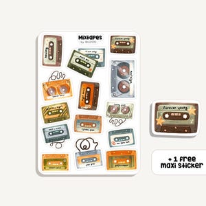 Mixtapes de hoja de pegatinas ? Mixtapes de pegatinas | Bullet Journal - Scrapbook - Planificador - Decoración - Hobby - Música - Retro