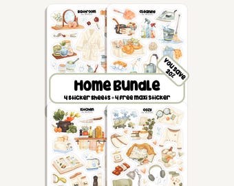 Stickerset voor thuis | Stickers voor thuis | 4 vellen + maxi stickers | Dagboekplanner - Keuken - Dagelijks leven - Badkamer - Schoonmaken - Gezellig
