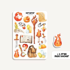 Hoja de pegatinas Hechicero ?  Asistente de pegatinas | Bullet Journal - Scrapbook - Planificador - Decoración - RPG Stickersheet - DnD - Fantasía