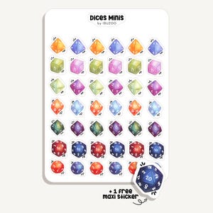 Feuille d&#39;autocollants Dés Mini | Mini cubes autocollants | Bullet Journal - Scrapbook - Agenda - Décoration - RPG - Jeux