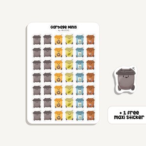 Feuille autocollante Garbage Minis | Autocollants Poubelles Minis | Bullet Journal - Scrapbook - Planificateur - Décoration - Maison - Tracker