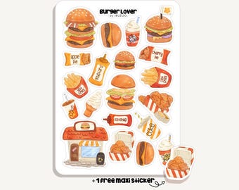Sticker Sheet Burger Lover | Aufkleber Hamburger Liebhaber | Bullet Journal - Scrapbook - Planner - Essen - Fast Food
