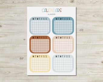 Calendari con fogli adesivi Sabbia | Adesivi Bullet Journal - Adesivi per album - Adesivi per pianificatore - Adesivi decorativi - Foglio di adesivi - Tracker
