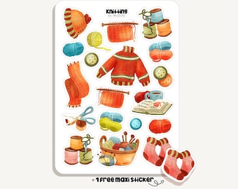 Planche d'autocollants pour tricot | Autocollants pour tricot | Bullet Journal - Scrapbooking - Agenda - Décoration - Loisirs créatifs - Couture