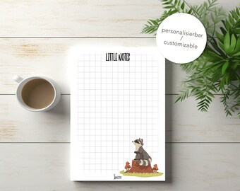 Raccoon Kladblok A6 50 Vellen met notities - Kleine notities - Boodschappenlijstje - To Do List - Kinderschrijfblok - Personaliseerbaar - Cadeau