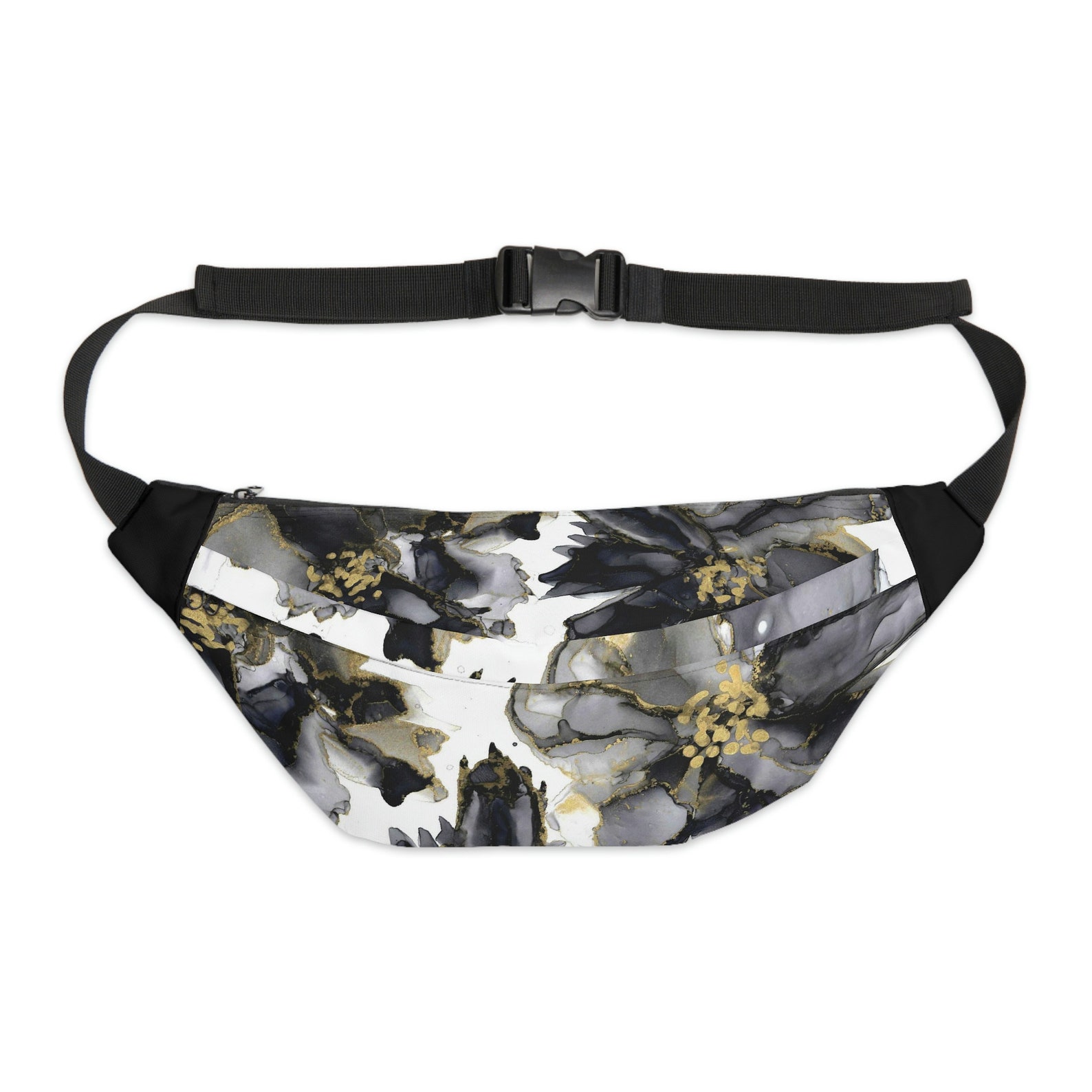 Black and White Flower Fanny Pack Gold Accents Travel Bag Etsy