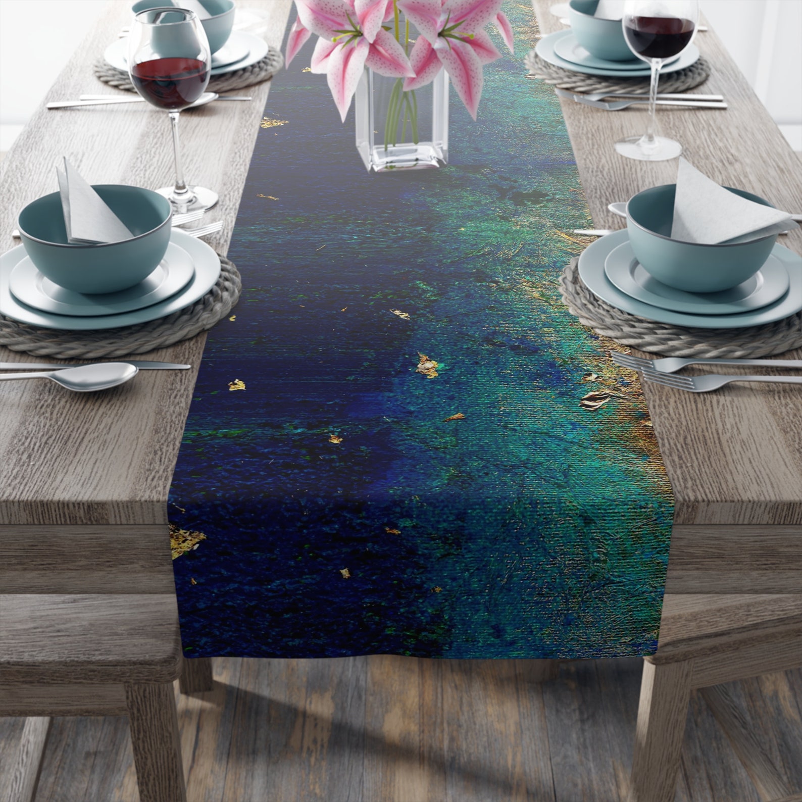 Navy and Gold Dining Table Runner Holiday Decor cotton Etsy