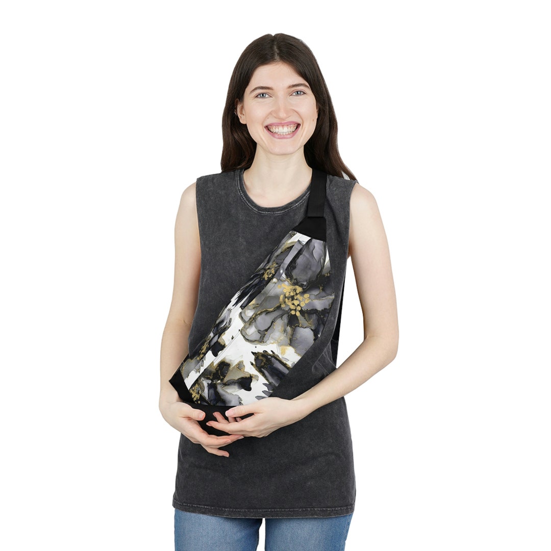 Black and White Flower Fanny Pack Gold Accents Travel Bag Etsy
