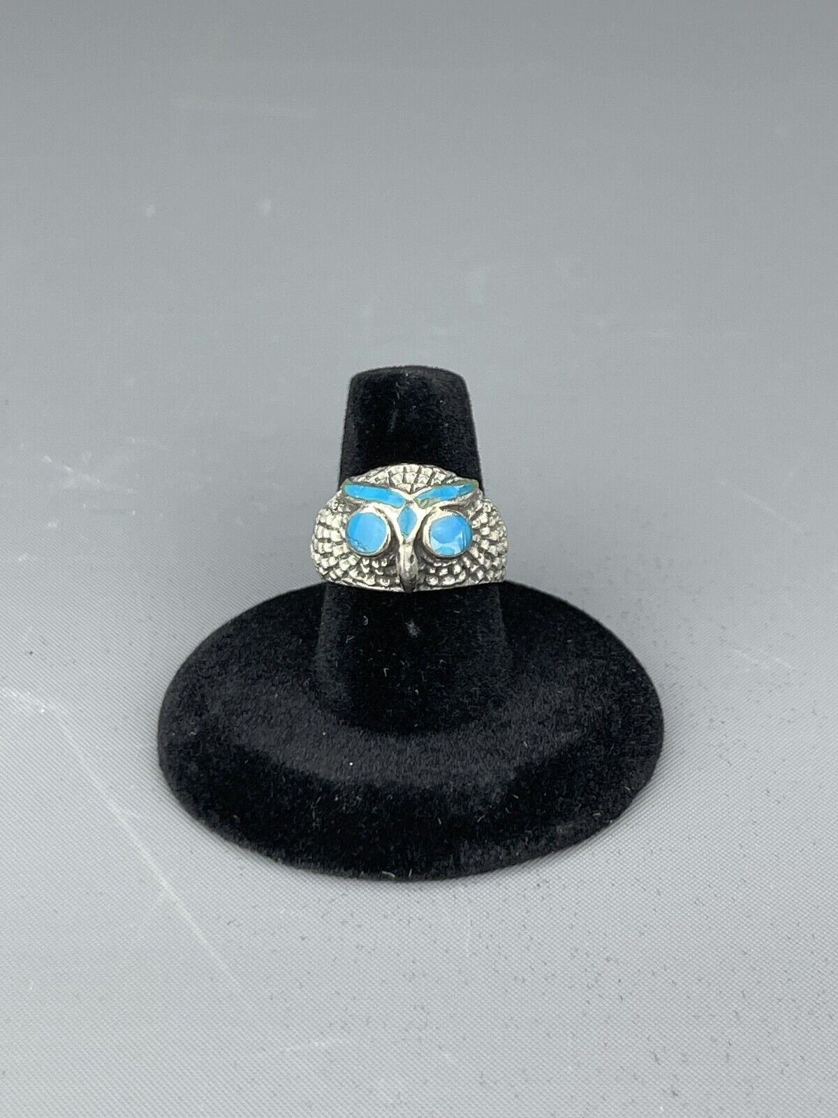 Antique Vintage Art Deco Art Nouveau SILVER & ENAMEL OWL Ring - Size O